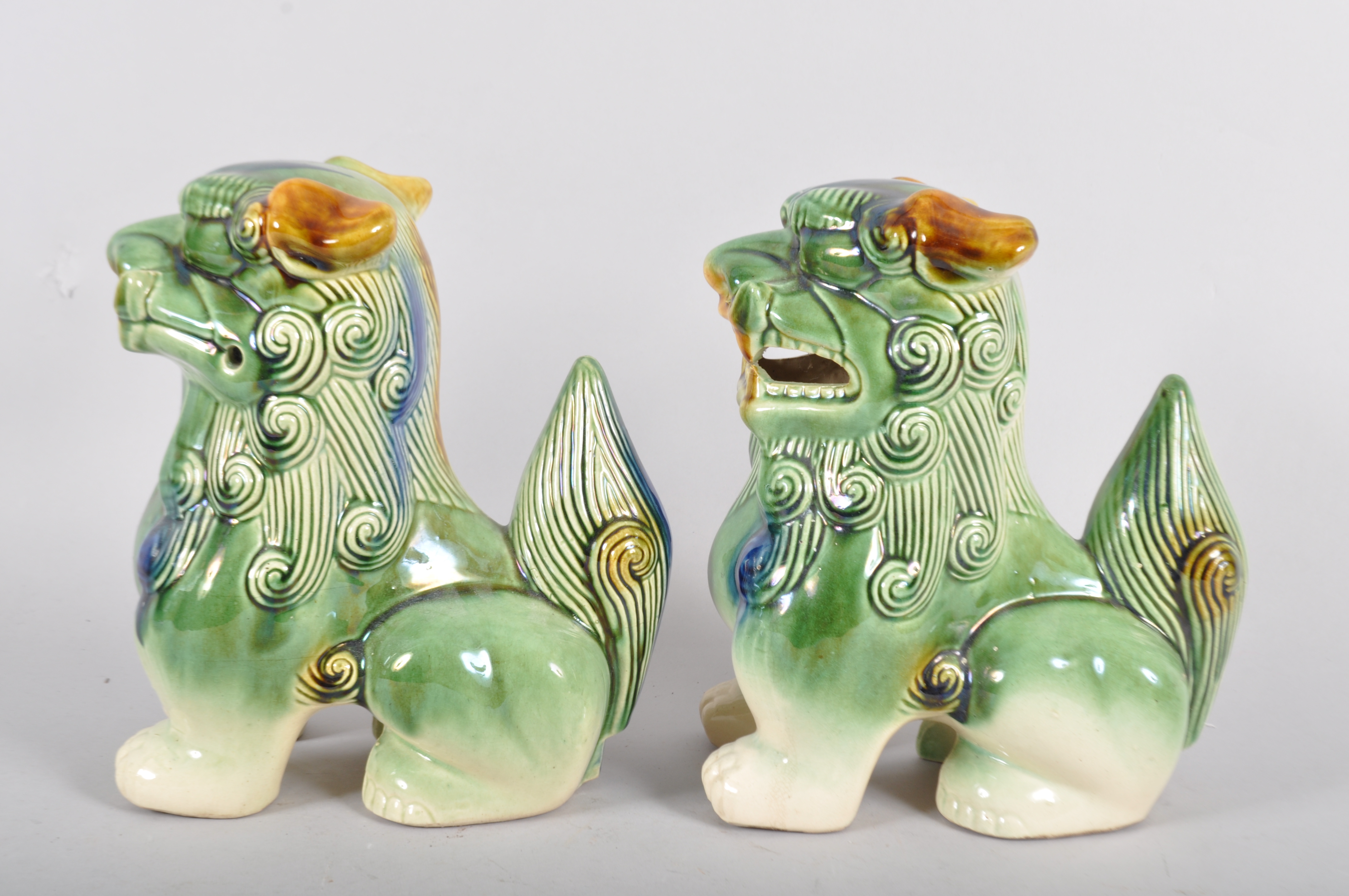 A pair of pottery Chinese style Dogs of Fo, each modelled standing foresque, - Image 2 of 2