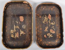 Two Edwardian Chinese lacquer rectangular trays in sizes,