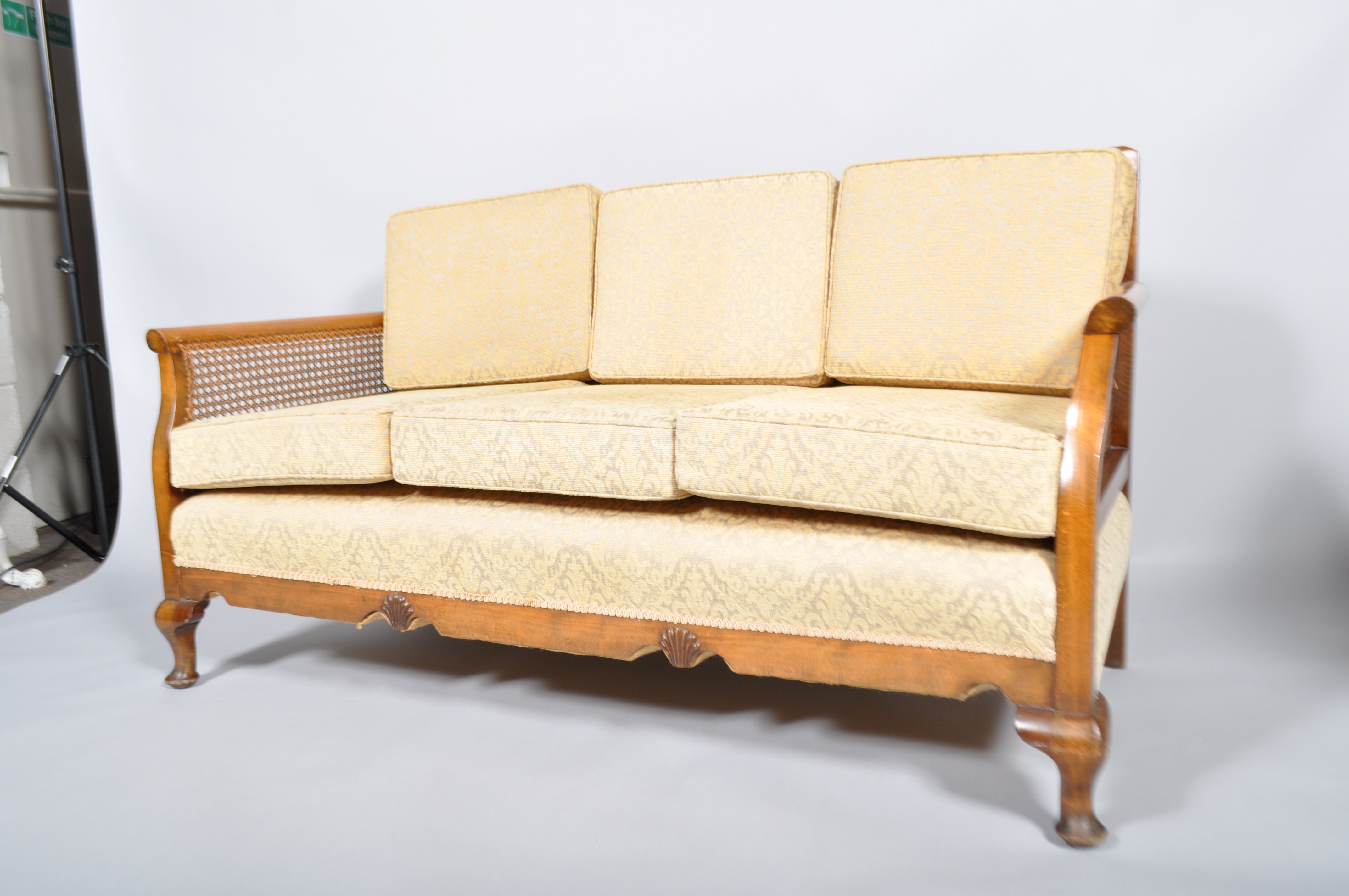 A 1930's art decor walnut and bergere cane work sofa suite - Image 5 of 5