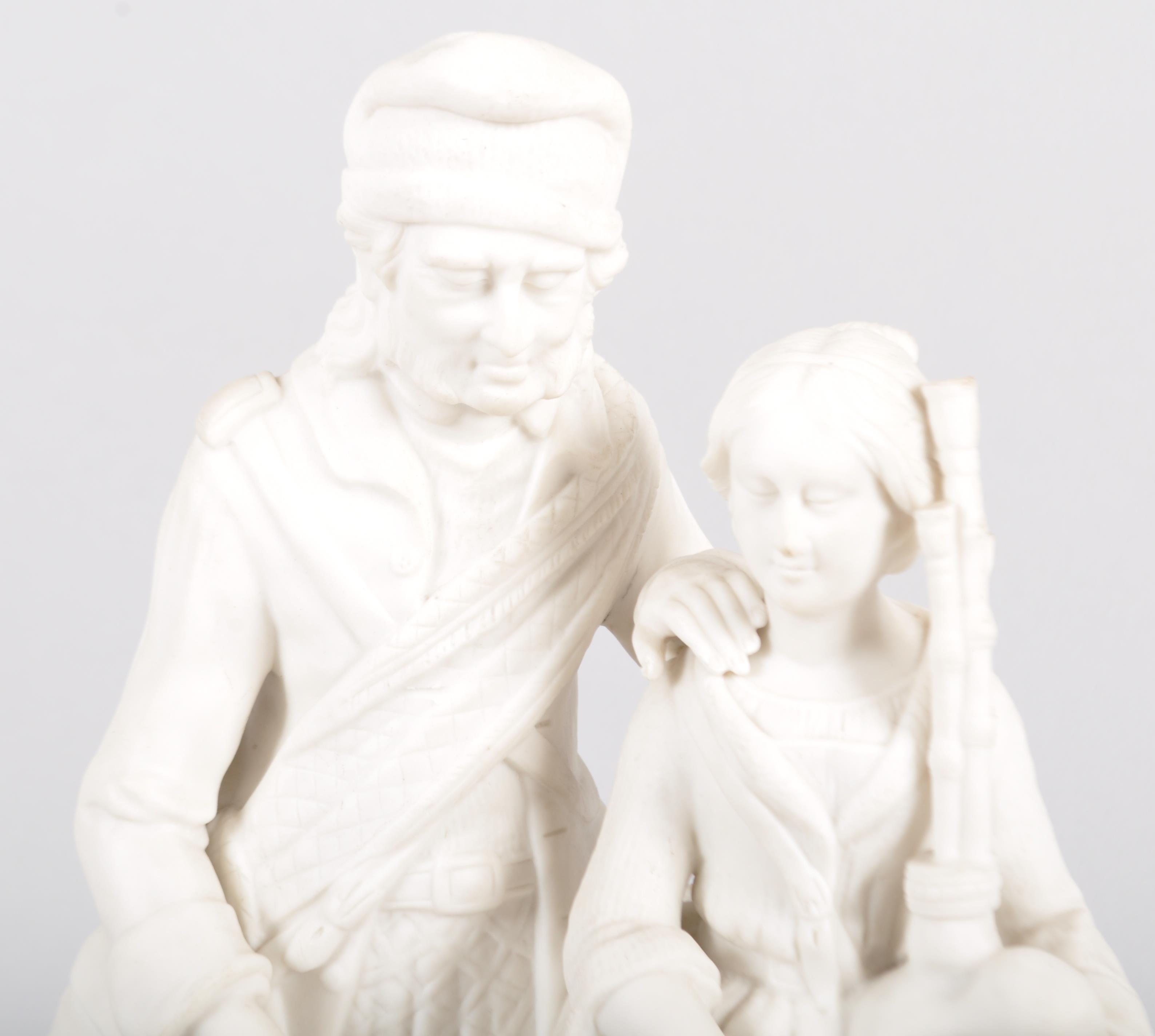 A Parian figure group of a highlander and companion bagpiper, mid 19th century, - Image 2 of 5