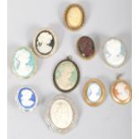 A collection of ten costume jewellery cameo brooches, late 19th/early 20th century, including shell,