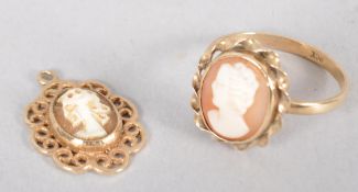 A 9ct cameo ring,m the yellow metal shaft stamped 9ct,