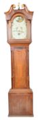 A 30 hour oak longcase clock, the hood with swan neck pediment,