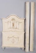 A Louis XVI style carved wooden cream painted single bed carved with swags,