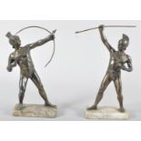An early 20th century patinated Spelter figure of a Greek Archer, on alabaster base,