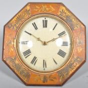 A Victorian wall clock, late 19th century, the enamelled dial with Roman numerals and brass bands,