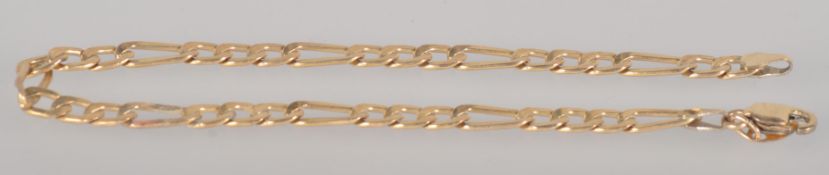 A yellow metal Figaro bracelet, 8 ½ inch length, trigger clasp.