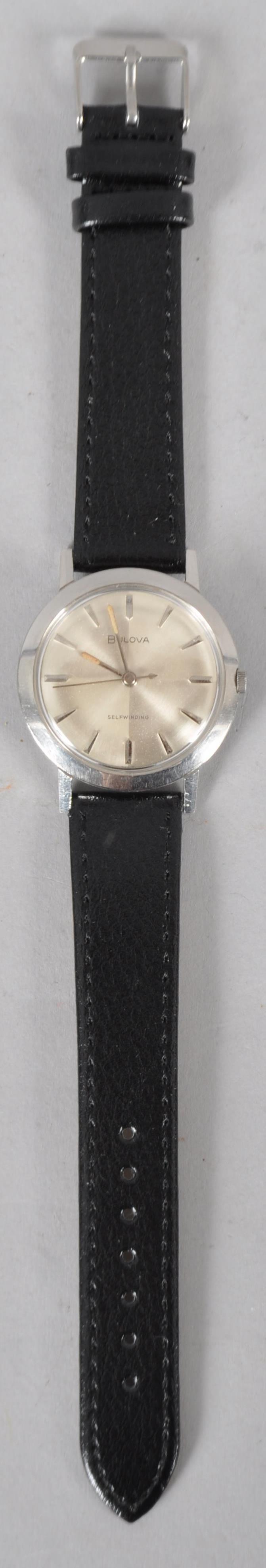 A stainless steel self winding Bulova wristwatch.