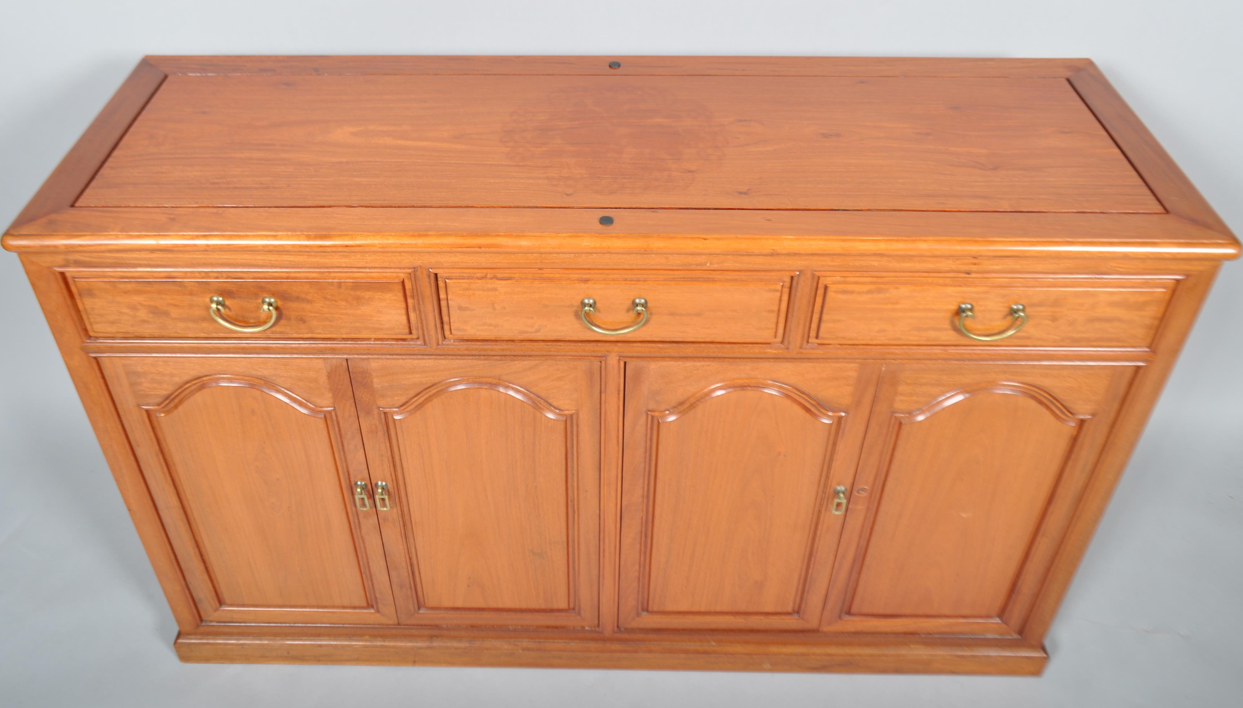 A 20th century Chinese rosewood sideboard, having a three drawer over cupboards configuration, - Image 2 of 4