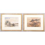 Late 19th century, two landscape watercolours, one initialled CB, mounted and giltwood frame,