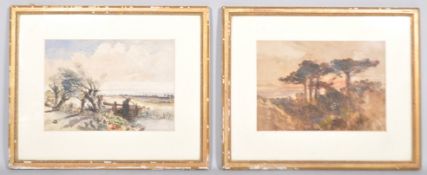 Late 19th century, two landscape watercolours, one initialled CB, mounted and giltwood frame,