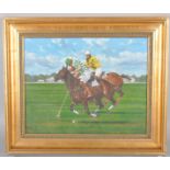 Cook, two equestrian framed paintings of polo players, the first oil on canvas,