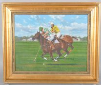 Cook, two equestrian framed paintings of polo players, the first oil on canvas,