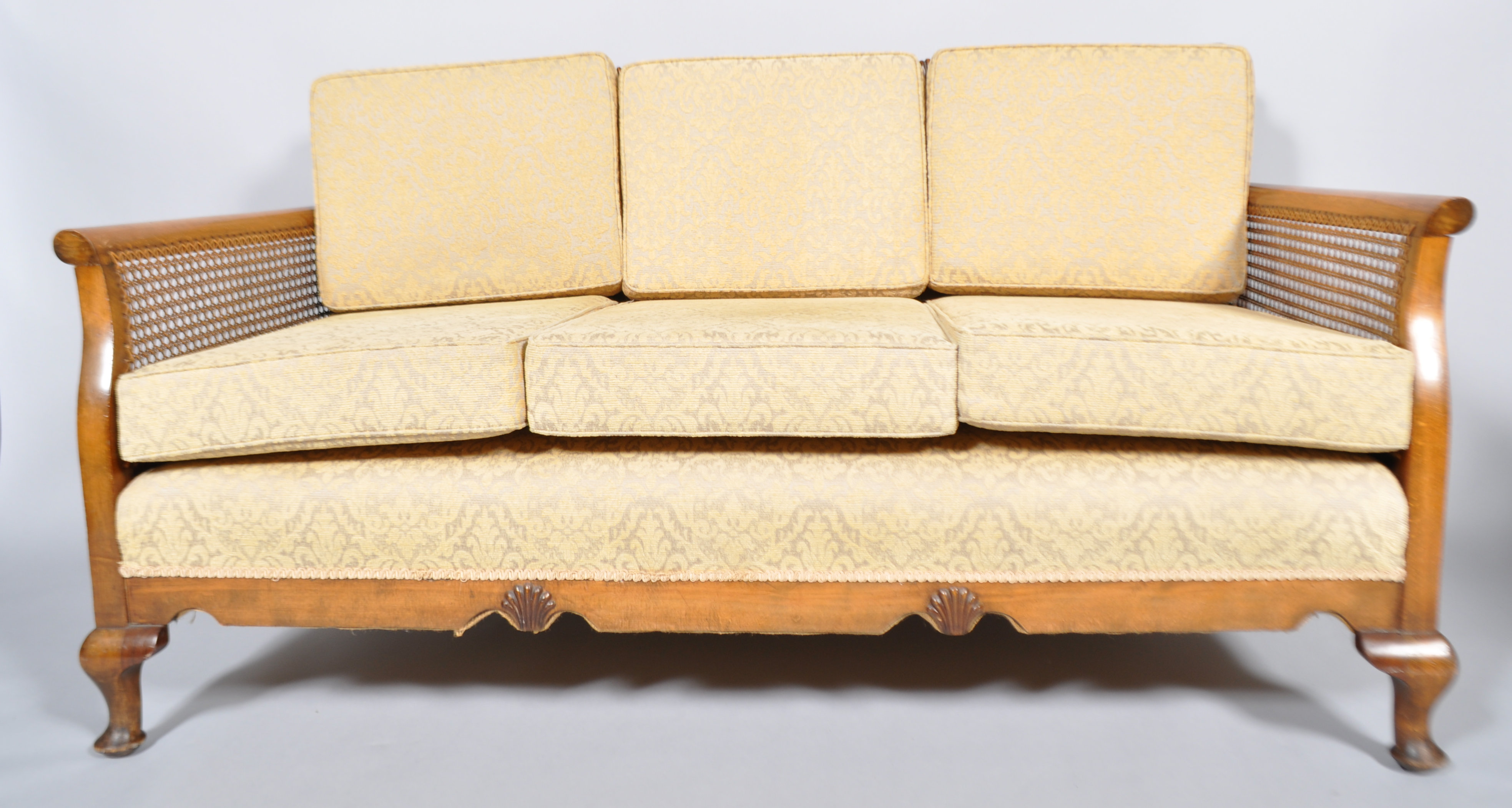 A 1930's art decor walnut and bergere cane work sofa suite - Image 4 of 5