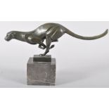 A French bronze Art Deco style sculpture of a stylised running panther, signed 'Milo',
