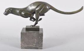 A French bronze Art Deco style sculpture of a stylised running panther, signed 'Milo',