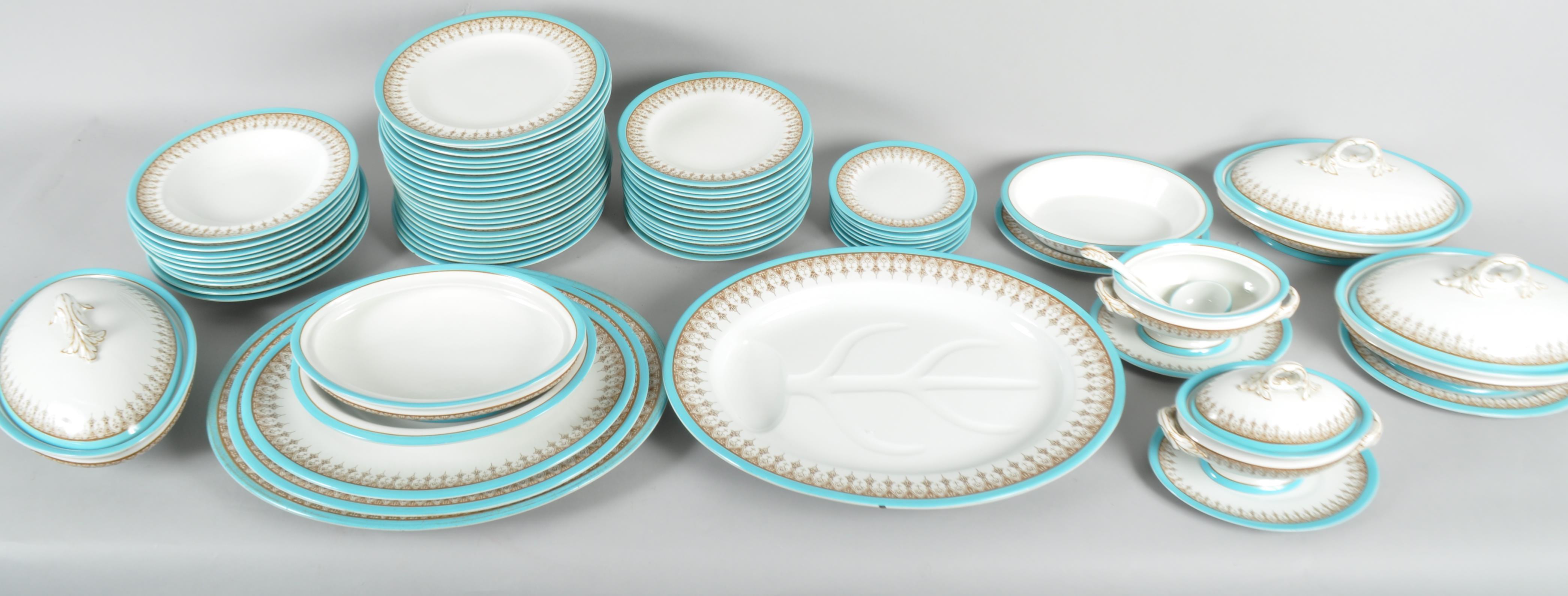 A Royal Worcester turquoise bordered part-dinner service, late 19th century, - Image 2 of 6