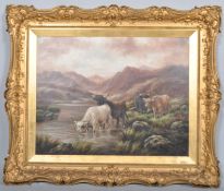 20th century school, Highland Cattle landscape, oil on canvas,