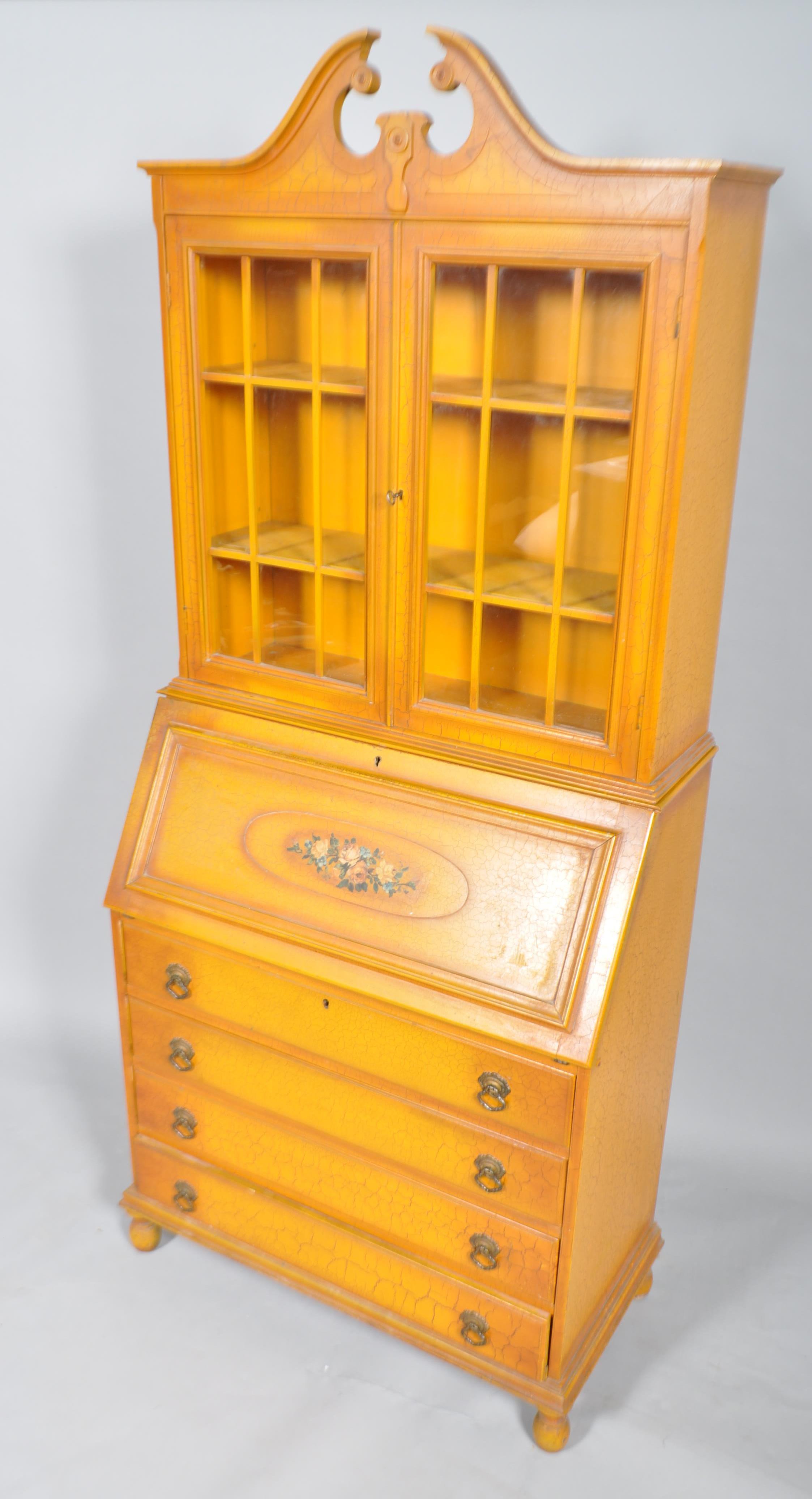 A reproduction painted bureau bookcase, the upper glazed section with two shelves, - Image 2 of 3