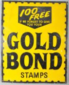 An painted metal sign for Gold Bond stamps,