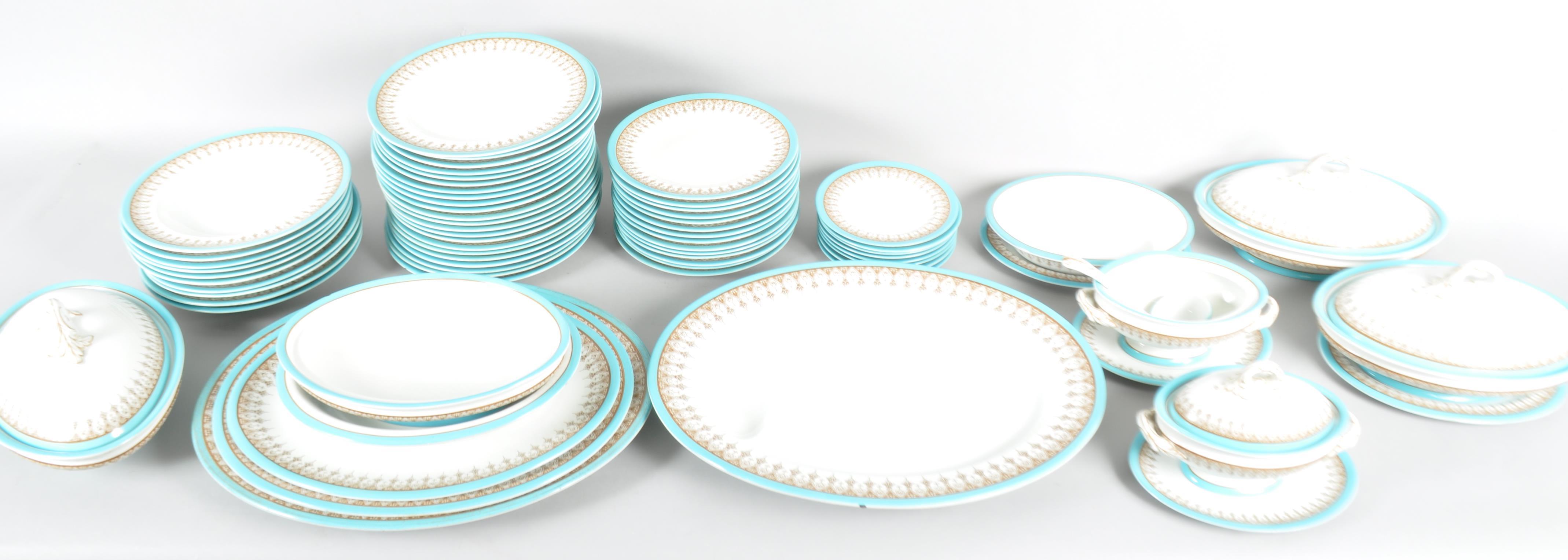 A Royal Worcester turquoise bordered part-dinner service, late 19th century,