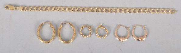 A 9ct bracelet and earrings,
