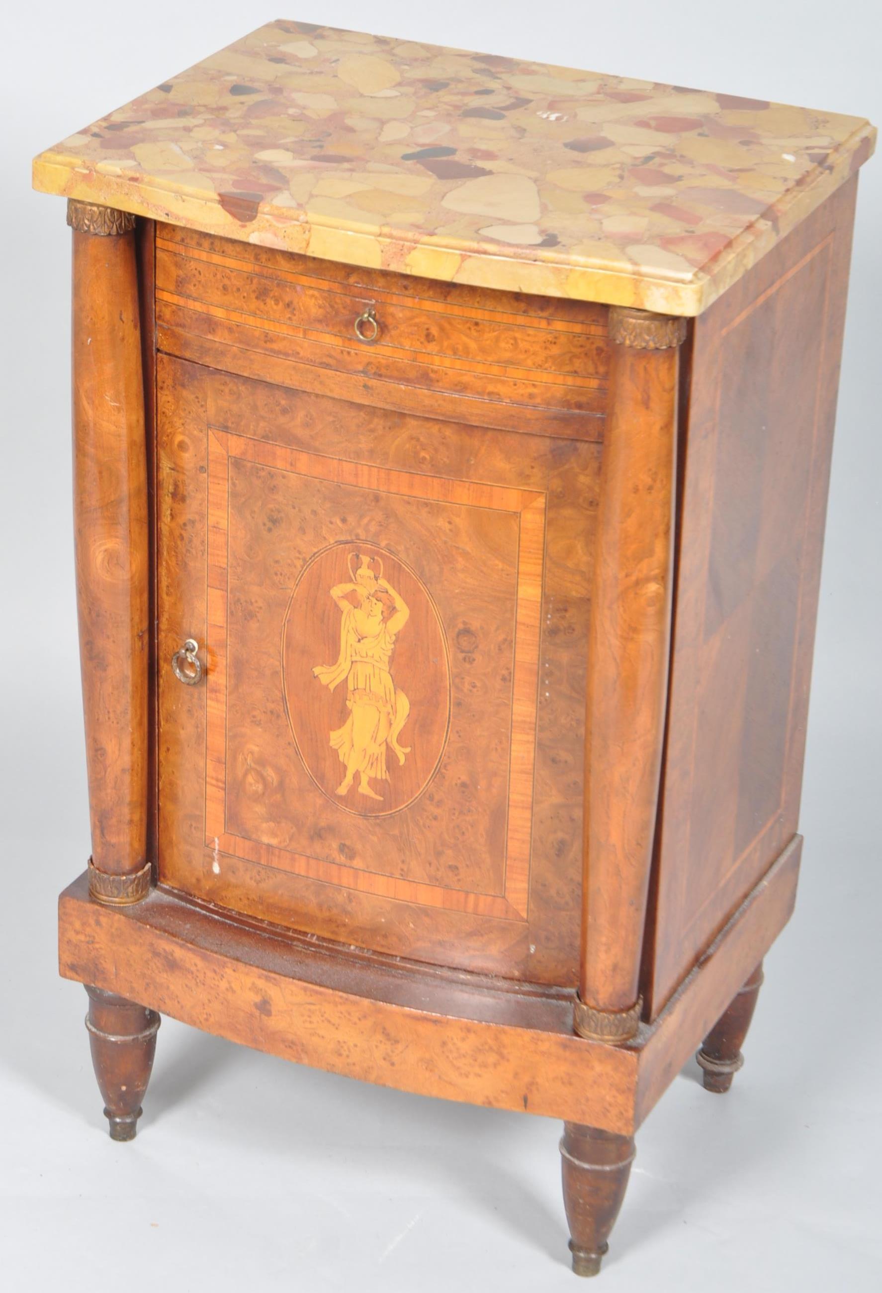A Continental bird's eye maple marquetry marble-topped bedside cupboard,early 19th century, - Image 2 of 2