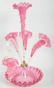 A Victorian cranberry glass epergne, late 19th century,