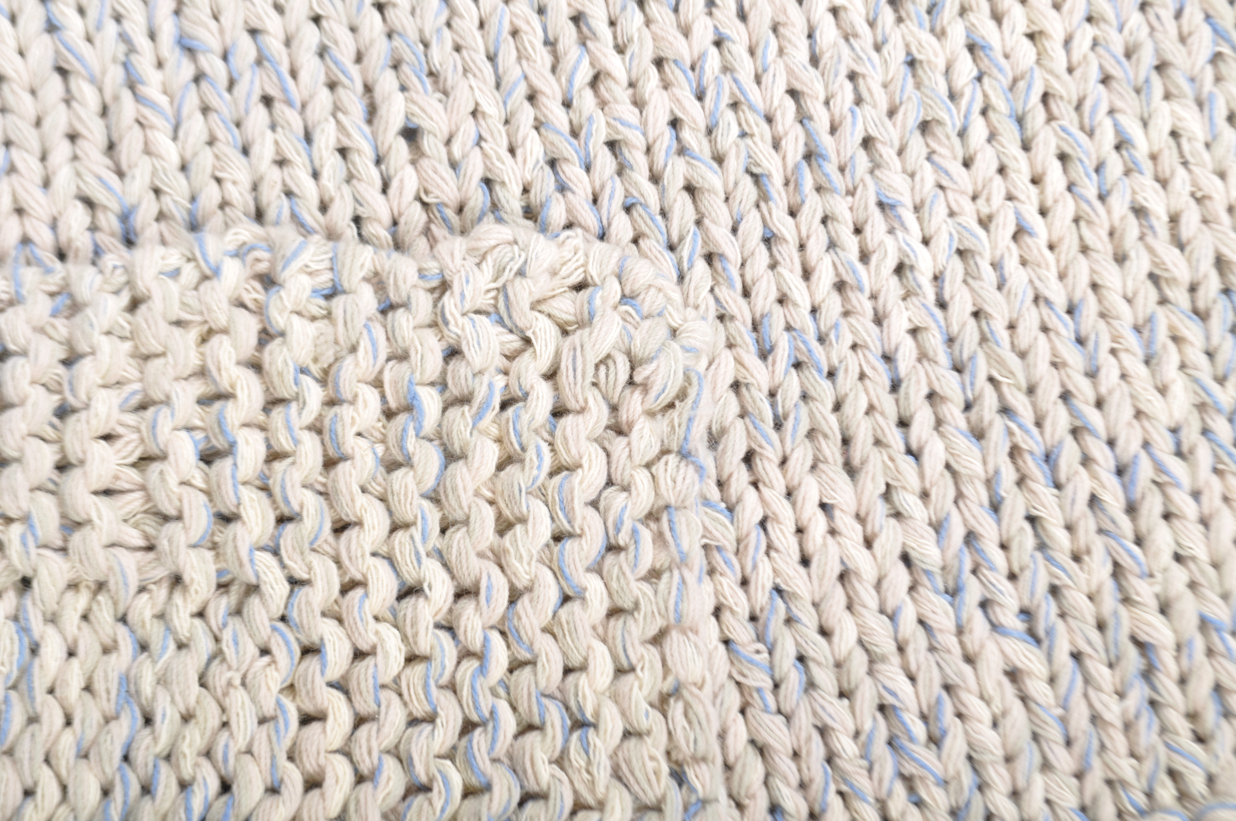 A blue and cream knotted wool rug, with raised knotted border, - Image 3 of 3