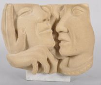 A Contemporary carved sandstone sculpture, incised AS (verso),