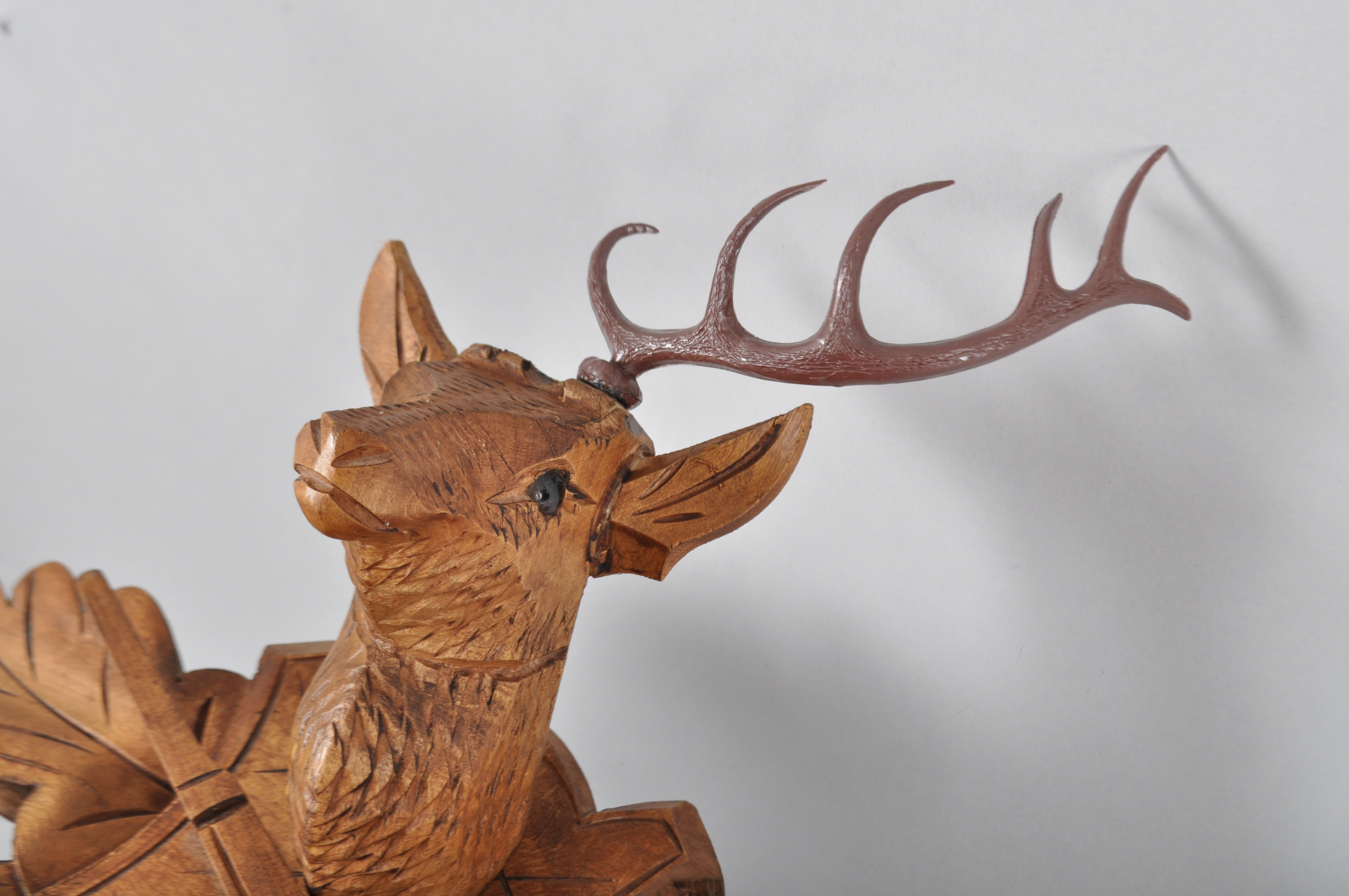 A German carved wooden Cuckoo clock, surmounted with a stag, - Image 3 of 3