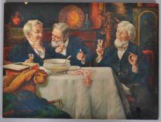 Talbot Hughes, 20th century school, men drinking and at discussion, oil on board, unframed,