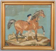 A Berlin woolwork embroidery of a horse and groom,