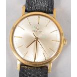 A gold plated mechanical Certina wristwatch. Circular silver dial with baton markings.