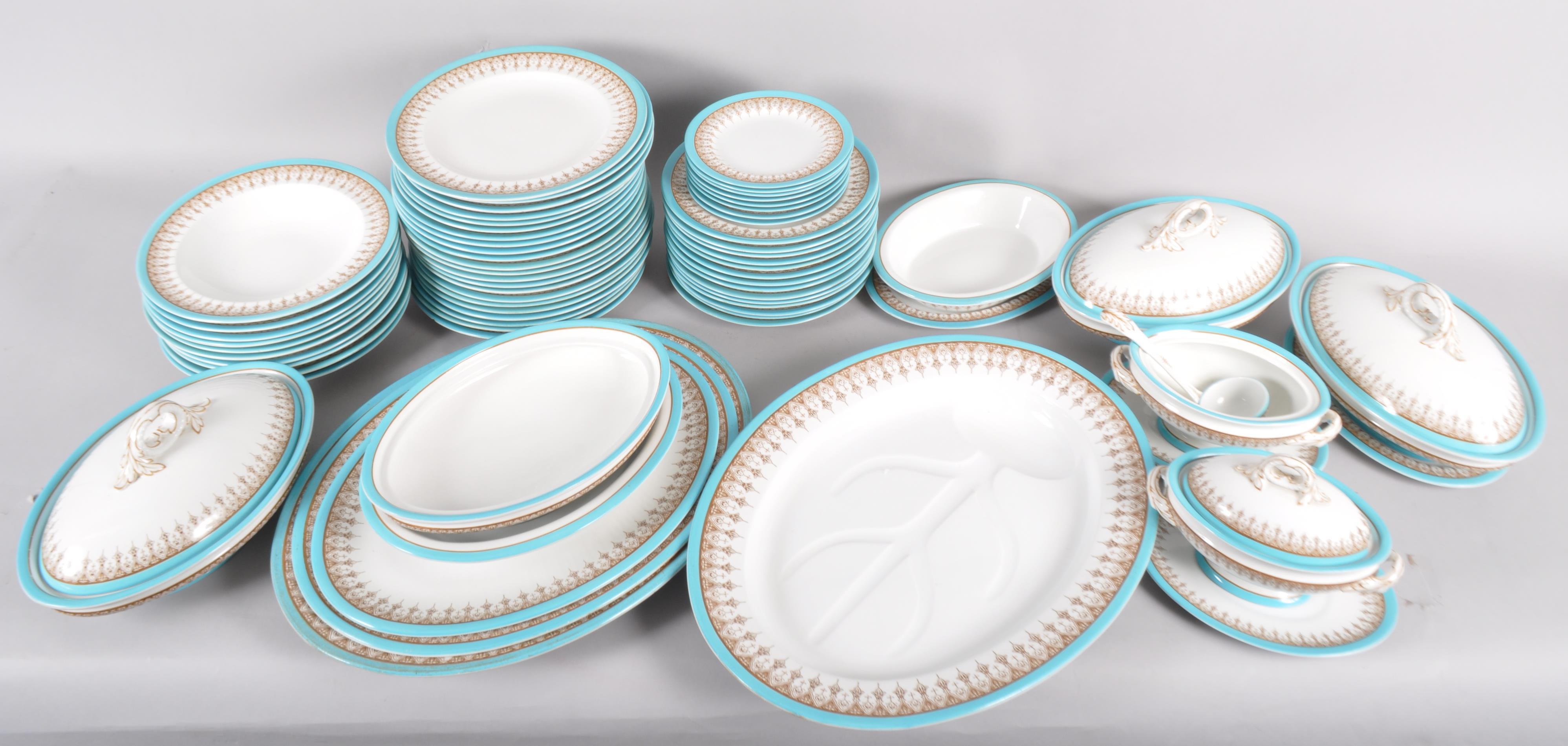 A Royal Worcester turquoise bordered part-dinner service, late 19th century, - Image 5 of 6