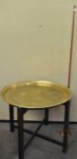 A brass tray top table and a coaching horn