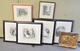 A set of four French prints and other prints