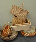A group of assorted wicker ware
