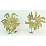 A pair of brass models of fighting cocks