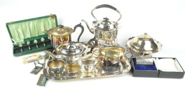 A silver plated tea service and other silver plate