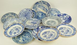 A group of assorted blue and white china to include a 'Rhine' pattern bowl
