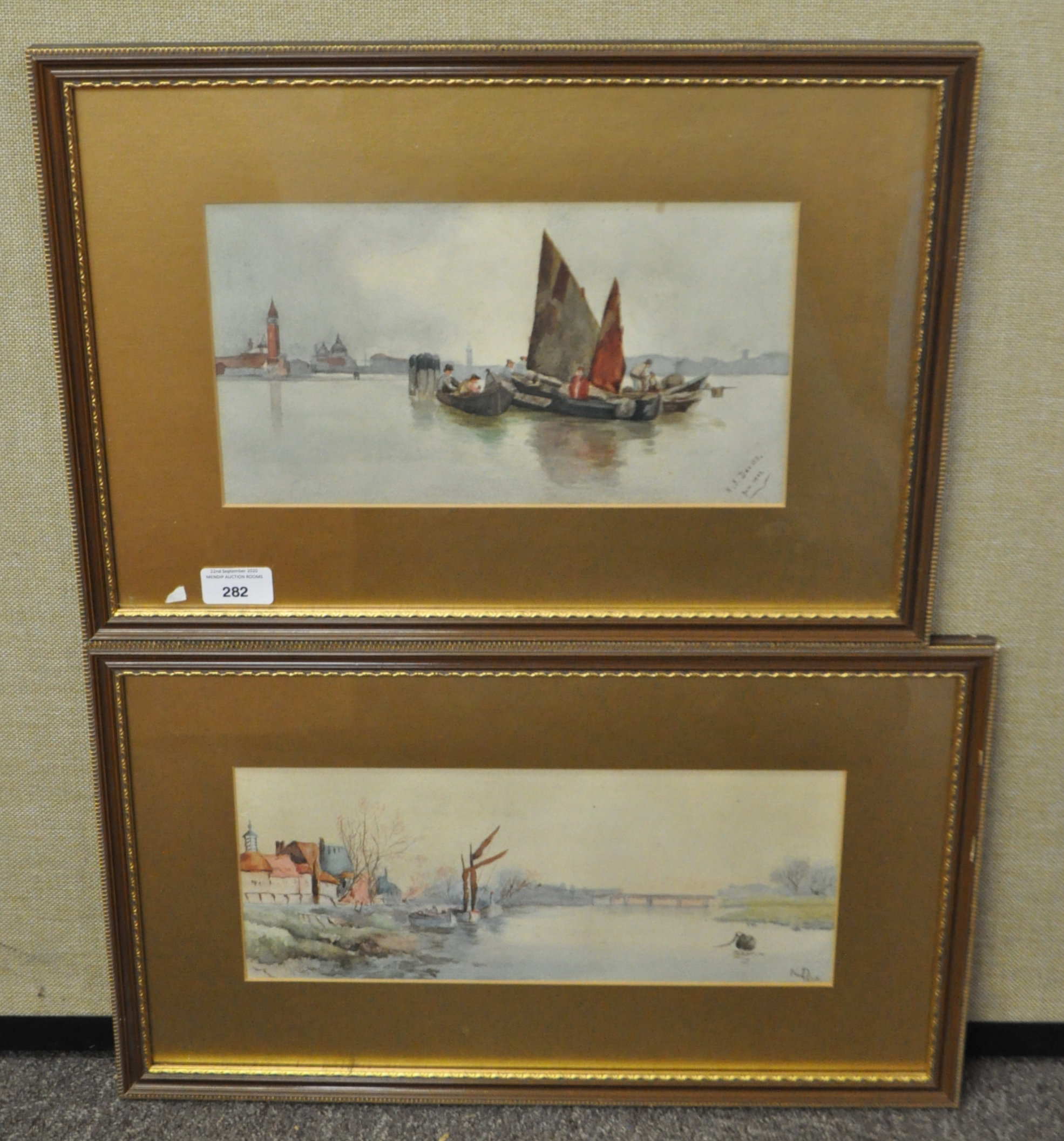 Two watercolours, the first by N G Davies, June 1903, Boats and a gondola in Venice, - Image 4 of 4
