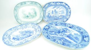 A group of blue and white meat plates