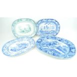 A group of blue and white meat plates