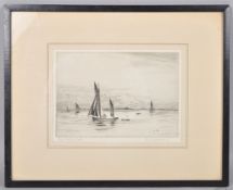 Frank Harding, Poole Fishing boats, etching, signed lower right, mounted and framed,