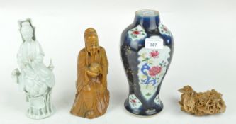 A Chinese porcelain vase and other items