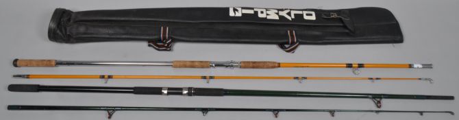 A Sunridge 'Nebular Carbon' 12' Beachcaster and a Milbro 12' Surfcaster in cushioned 'Olympic' rod