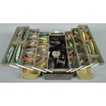 A cantilever tackle box with 60+ plugs, spinners and spoons,