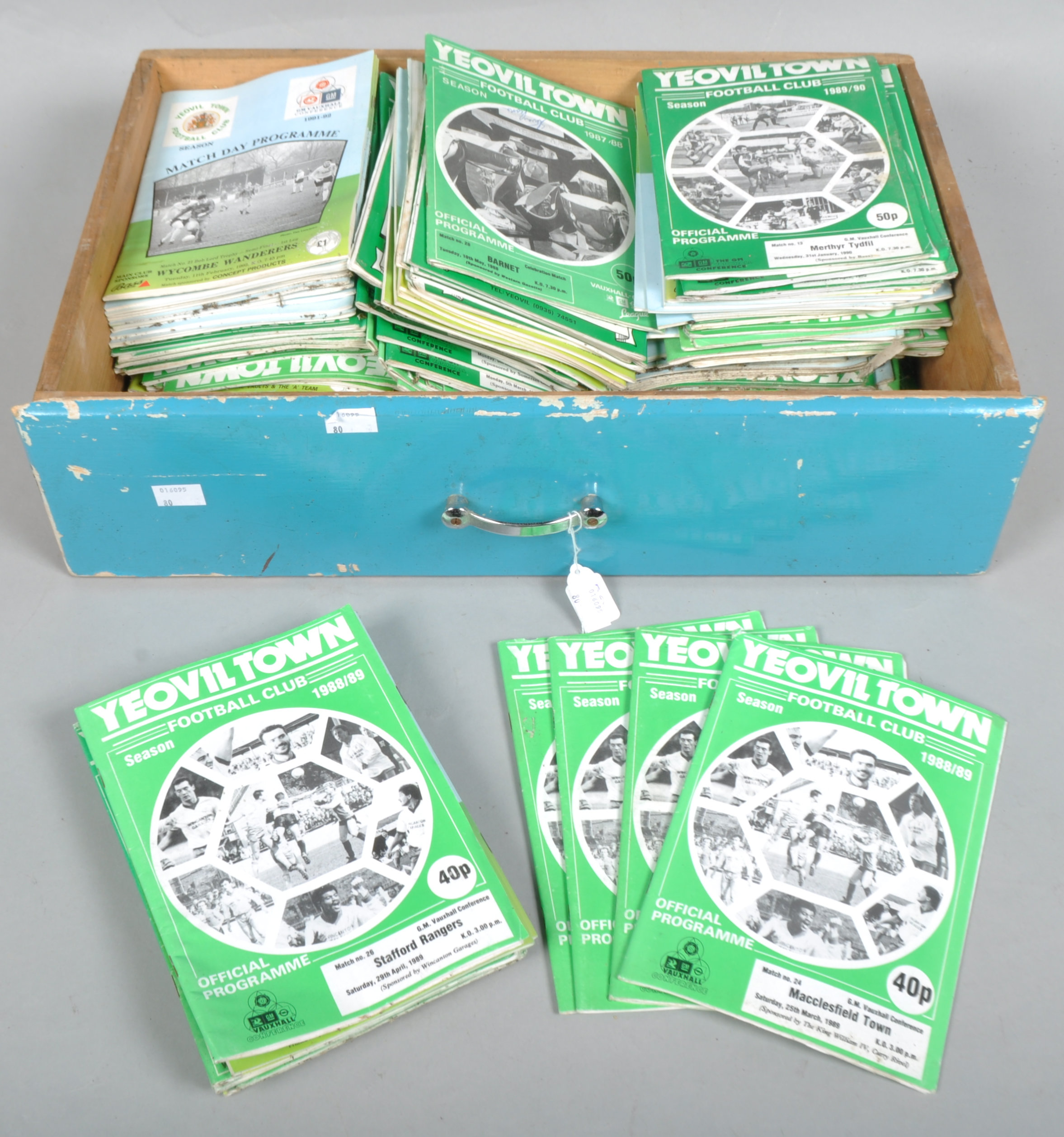 A box of yeovil town football programmes