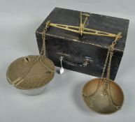 A vintage brass Match fishing balance scales in wooden box